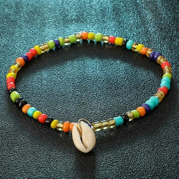Colorful Beaded Anklet with Puka Shell Charm - Picture 2 of 5